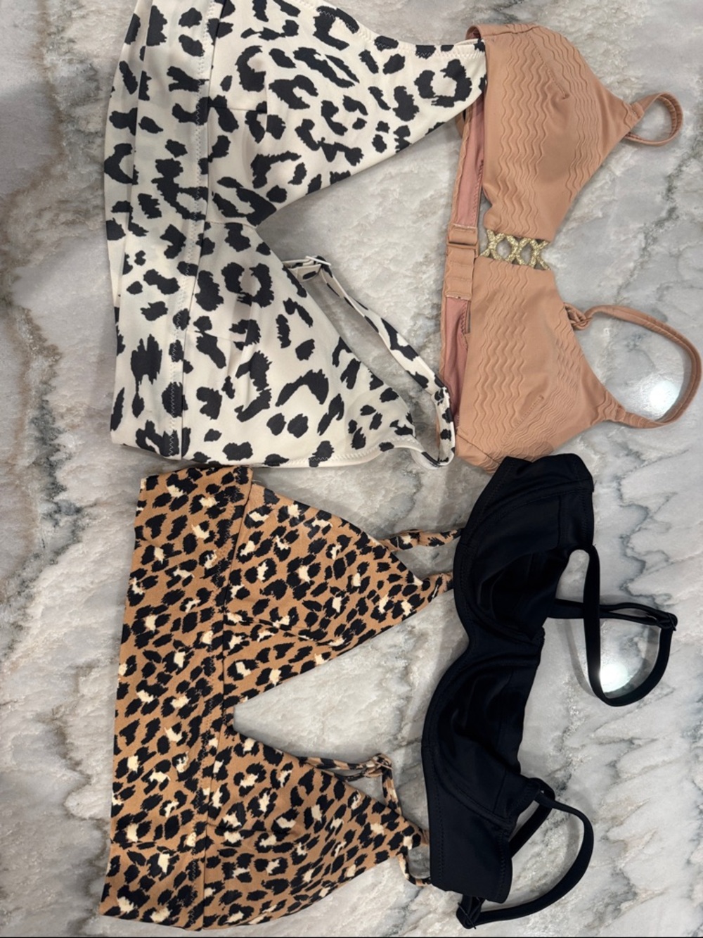 Mixed Bikini Tops Set - Leopard, Black & Blush
